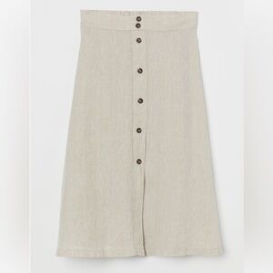 H&M Button-Front A-Line Skirt in Light Beige